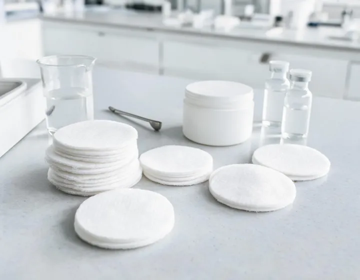cotton pad on a cosmetics bench, illustration only